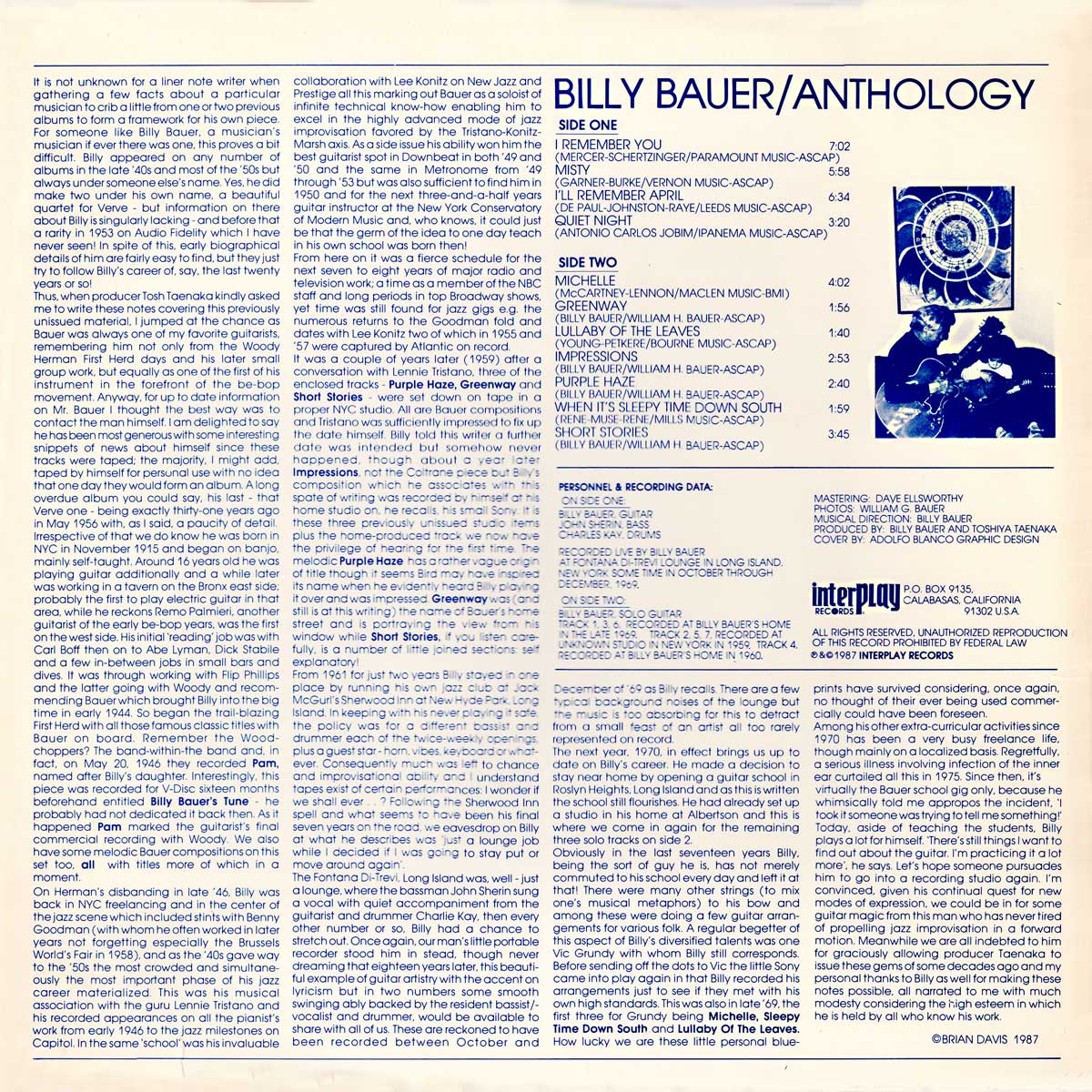 Billy Bauer - Anthology - Back Cover